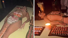 侃爷与澳洲女友出席生日派对，“女体盛”引热议，网友：裸体寿司太恶心（视频/组图）
