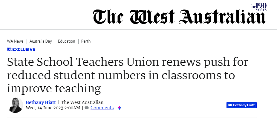 西澳教师工会再次呼吁，缩减班级规模，以改善教学质量！（图） - 1