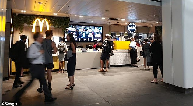 It is believed the incident took place Wynyard Station McDonald's (pictured) in inner-city Sydney last week