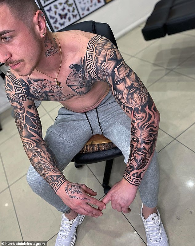 The 21-year-old has tattoos on his neck, chest, back and right leg, as well as sleeve tattoos on both his arms, and plans on getting more