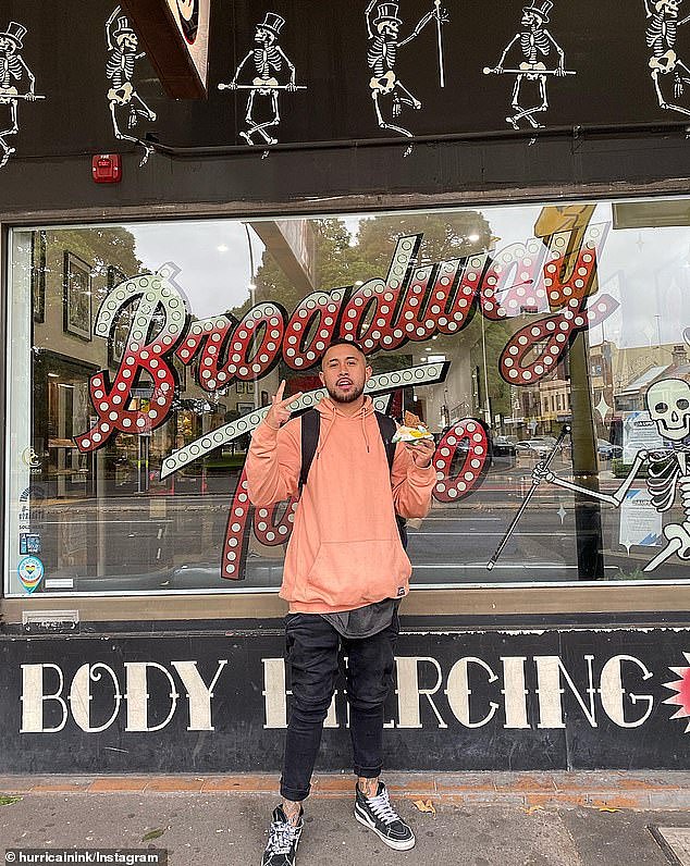 Tattoo artist Cain Simmons (pictured), who is also known as Hurricane Ink, shared a series of videos outside the Broadway Tattoo and Body Piercing shop of his client James