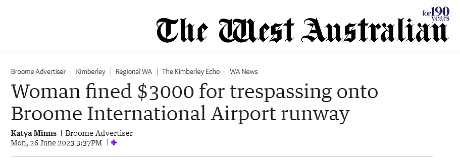 嗑药发疯？西澳女子擅闯机场跑道，被罚3000澳元（图） - 1