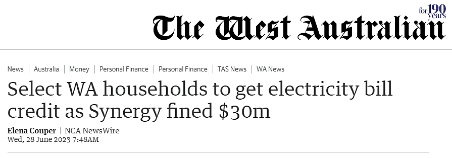 Synergy被罚款3000万澳元，西澳家庭将获得电力补贴（图） - 1