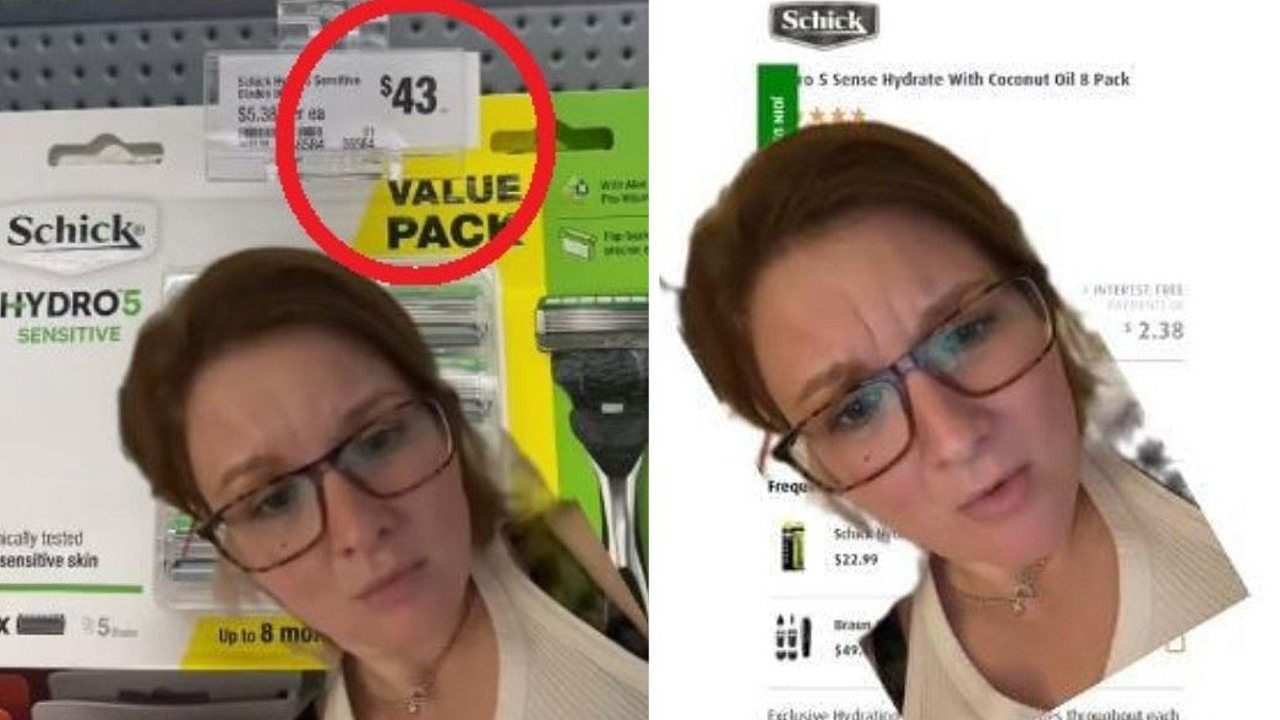 TikTok user @beep___yen pointed out some Aussies would have to work for two hours to buy the $43 razors. Picture: TikTok/@beep___yen