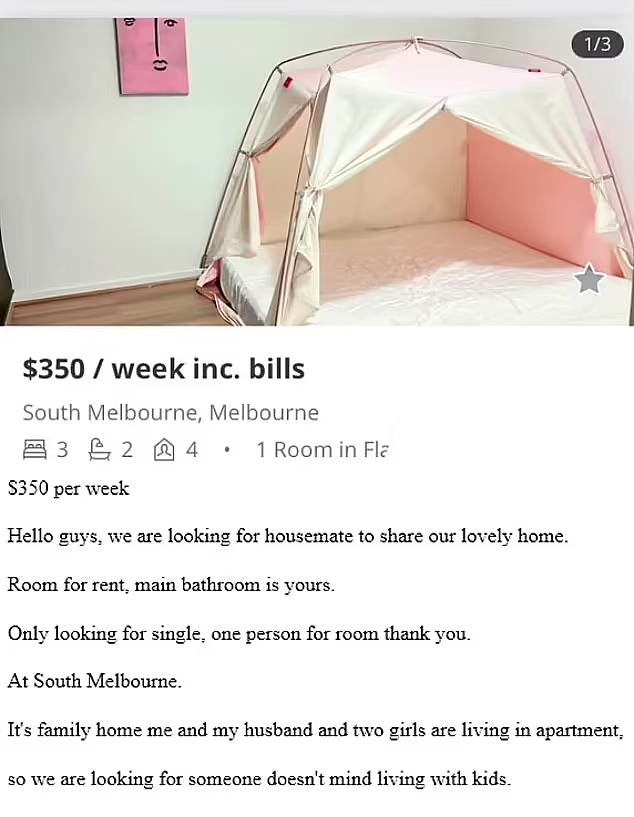 墨尔本家庭出租客厅帐篷，$350/周仅限单身人士！网友“炸锅”：难以置信（视频/组图） - 4