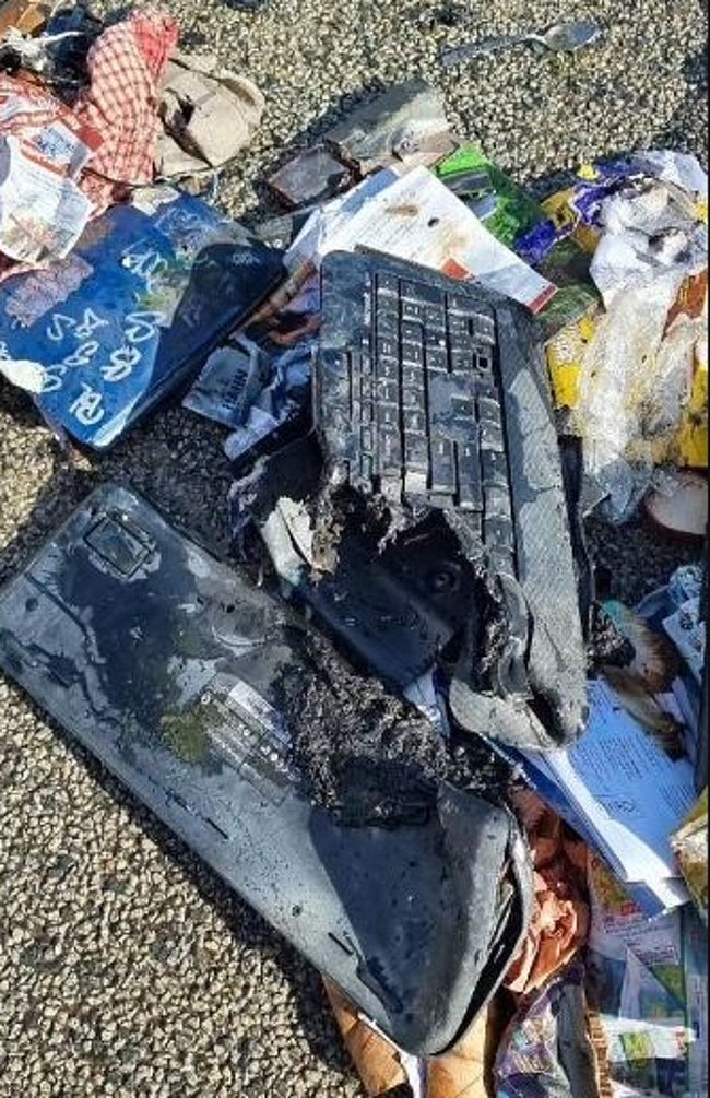 据说键盘内的锂电池引发了火灾。 图片：脸书