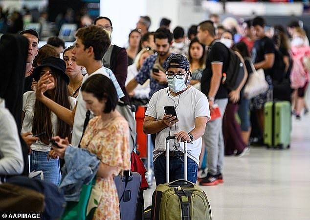 The proposal includes designated lanes and digital arrival cards allowing Aussies and Kiwis to avoid lengthy immigration processes (pictured, passengers at Sydney Airport)