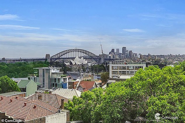 Erika's top floor studio was bought up by Melbourne developer Time & Place Pictured: The view from one of the recently acquired studio flats inside The Chimes, Potts Point