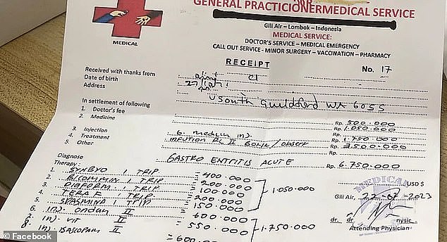 The man was left shocked after receiving a whopping medical bill for almost AU$700