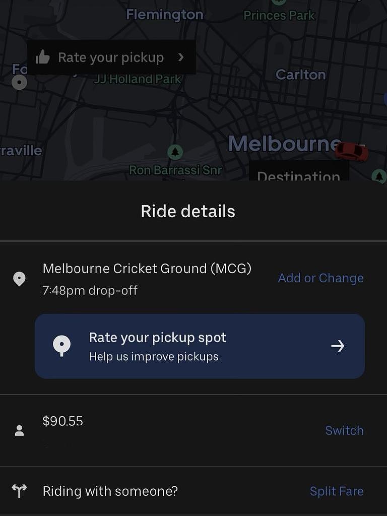 Jayden 从 Footscray 乘坐 Uber 前往 MCG 的费用为 90 美元。 图片：提供