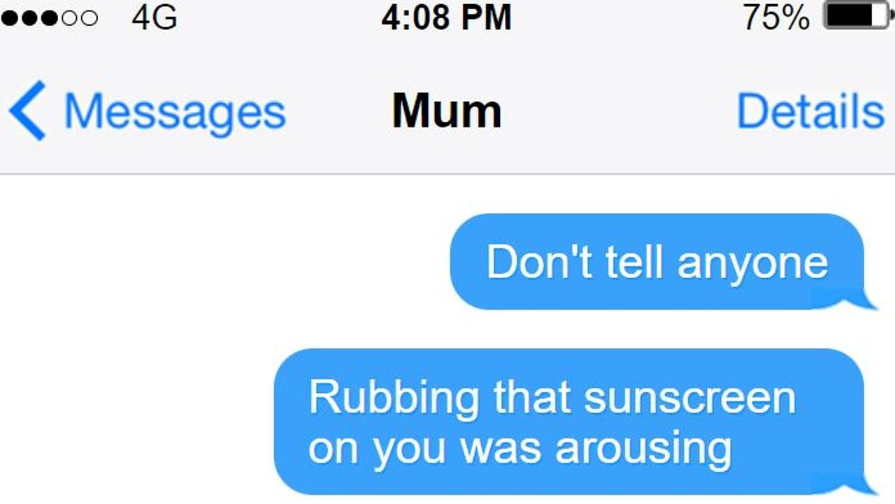 The man said rubbing the sunscreen on his mum was “arousing”. Picture: Text mock-up