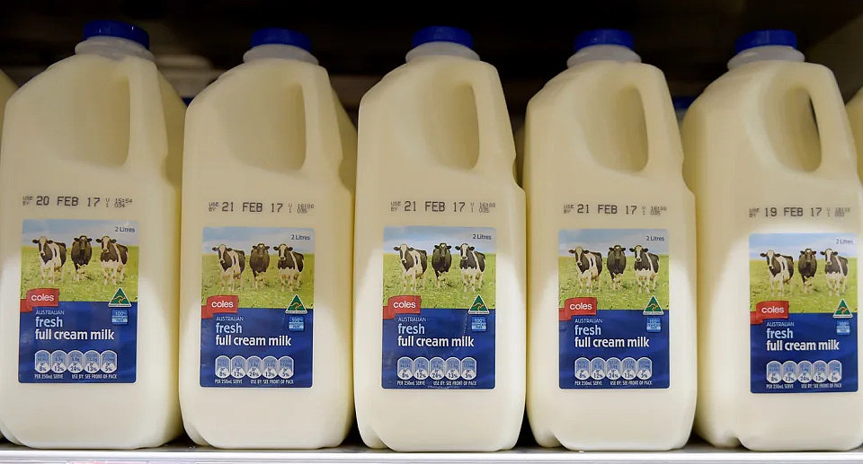Bottles of Coles own-brand milk