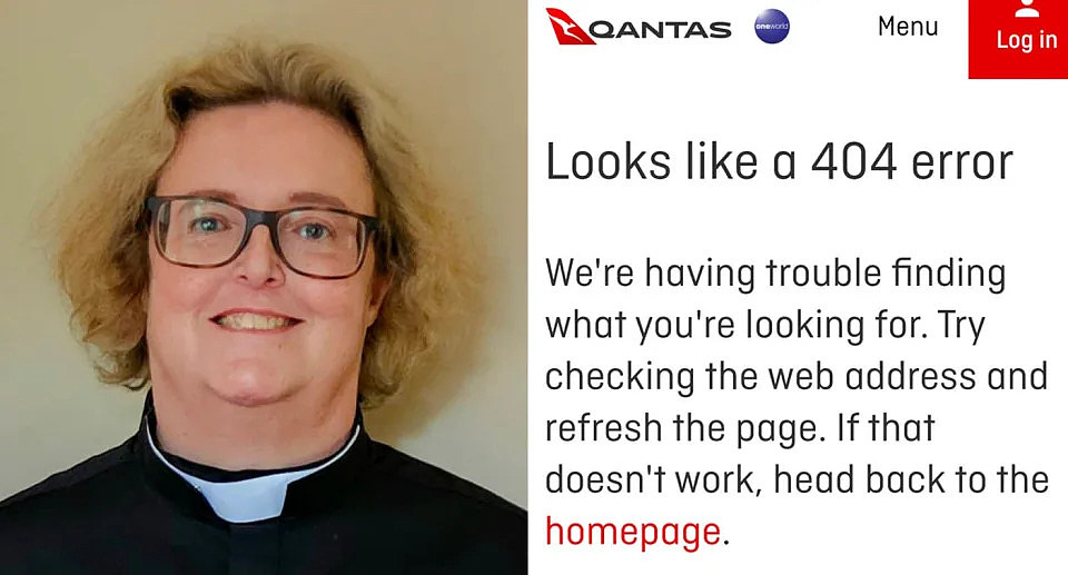 Qantas customer Jocelyn Kellam (left) Qantas website booking error (right)