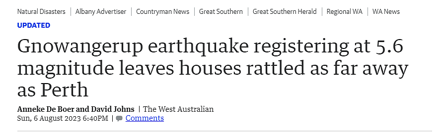 西澳突发5.6级地震，珀斯震感强烈，居民睡梦中惊醒（组图） - 1