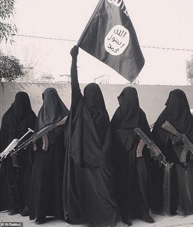 Propaganda pictures on social featured a series of extremist women standing underneath an Islamic State flag