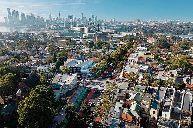 One of Sydney's busiest roads, Victoria Road in Rozelle, could have its eight lanes cut down to two as local council prioritises buses and cyclists (artists impression)