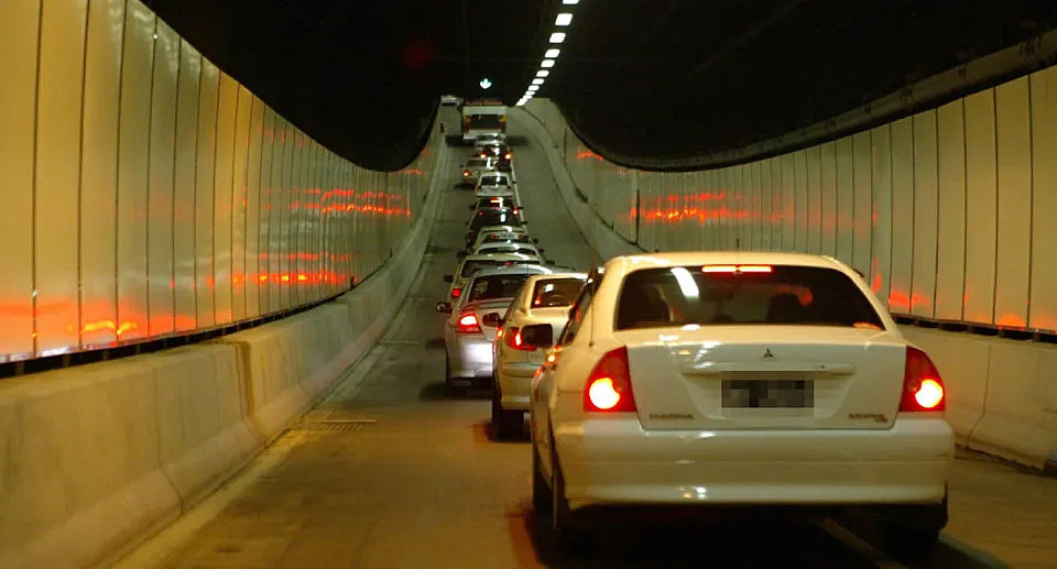 Cars in traffic on Sydney eastern distributor tunnel. 