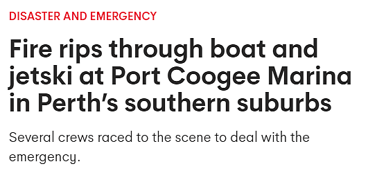 珀斯码头游艇突然起火，现场黑烟滚滚，消防员紧急出动（图） - 1