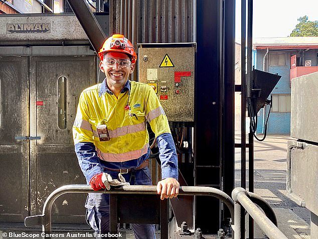 Men in full-time work saw their average salary rise by 3.5 per cent to $100,792, hitting six figures for the first time (pictured is a BlueScope steel employee)