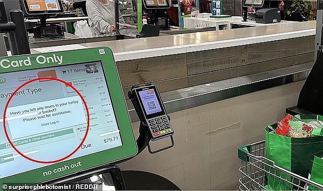 A Woolworths shopper has been left outraged after discovering a flaw in the supermarket's security system while trying to checkout their items (pictured)