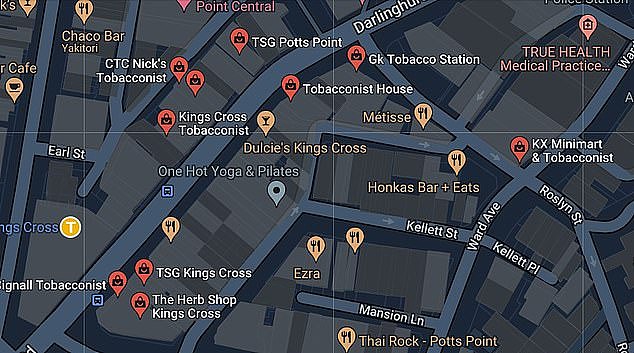 A single map shows just how many tobacconist and vape shops are in the King's Cross area
