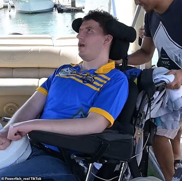 Jake (above) was left quadriplegic after a car crash on New Year's Eve in 2012, he only has control of his mouth and thumbs