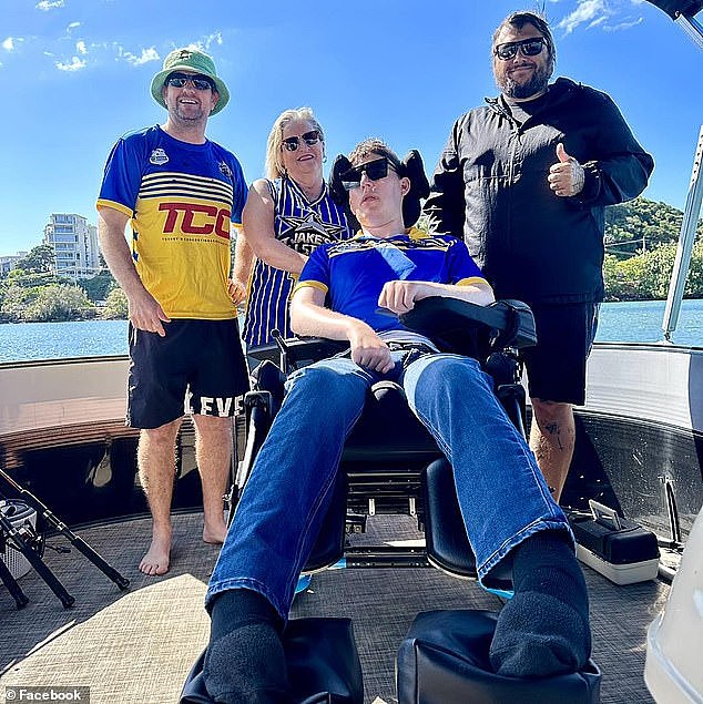 The group visited Le Penthouse Suites at Tweed Heads (pictured left to right - Kyle, Gail, Jake and Powerfish)
