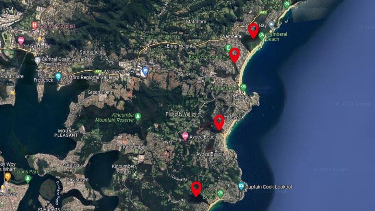 The swim spots impacted were four lagoons on the Central Coast. Picture Google Maps