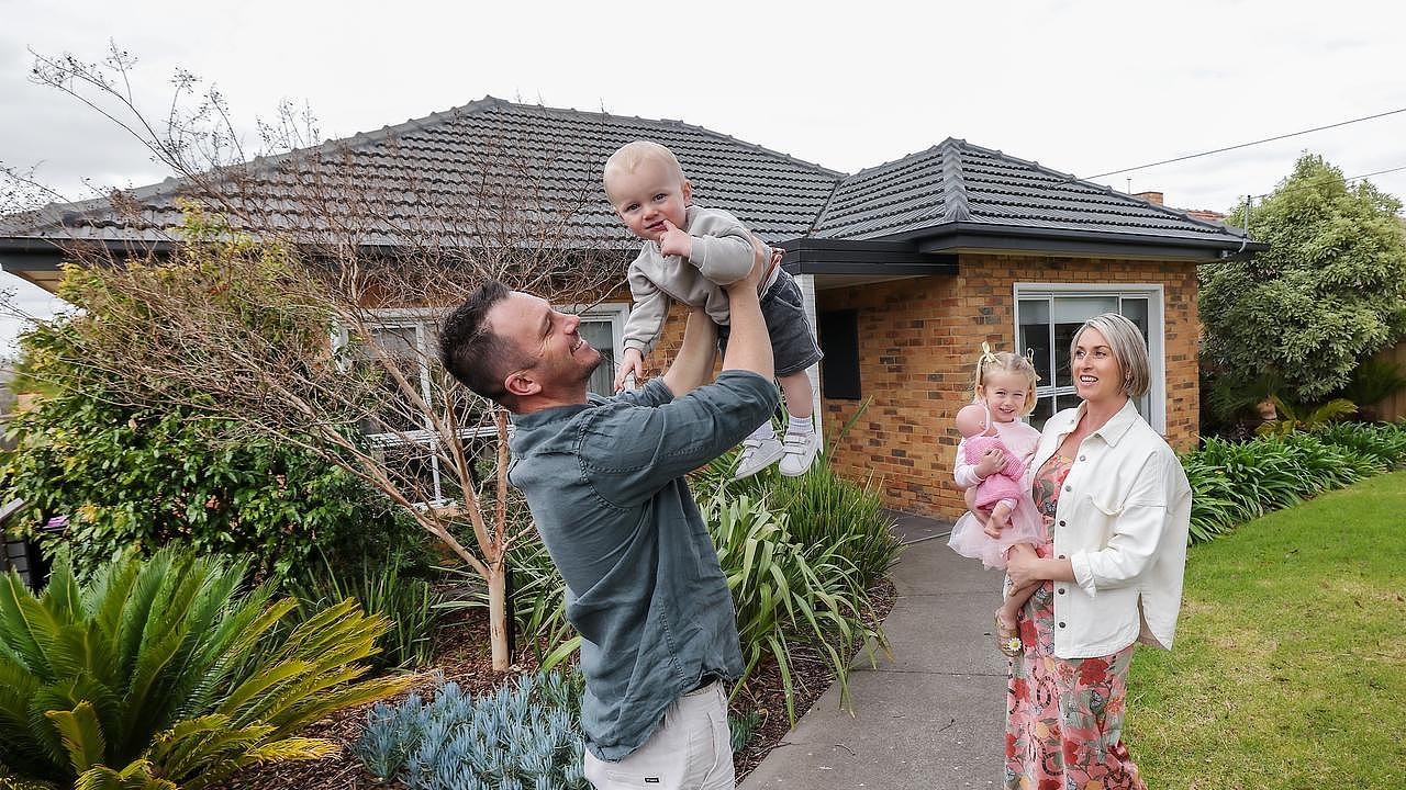 Justin and Alex Shimmin, with their children Fenna, aged 3, and Ari,15 months have put their Oak Park investment property is up for sale - which is among the 1000s of homes expected to sell this spring. Picture: Ian Currie