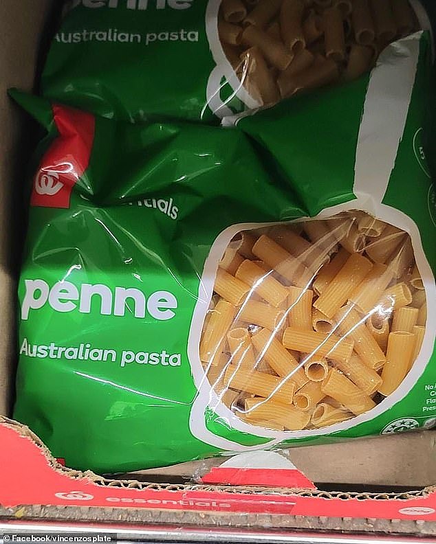 Italian chef Vincenzo, who lives in Sydney, was furious when he saw packets of rigatoni pasta packaged and labelled as penne at Woolworths (pictured)