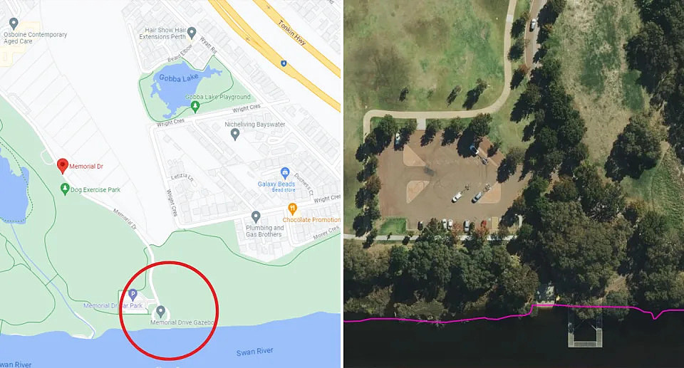 The jetty area where the cat was found circled on Google Maps. 