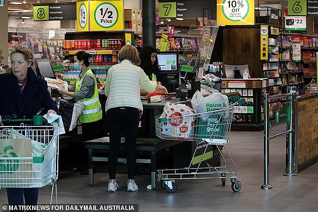 SuperRatings chief executive Kirby Rappell said cost of living pressures were likely to see Australians increasingly delay their retirement, even if the average retirement saving balances increased (pictured is a Woolworths in Sydney's east)
