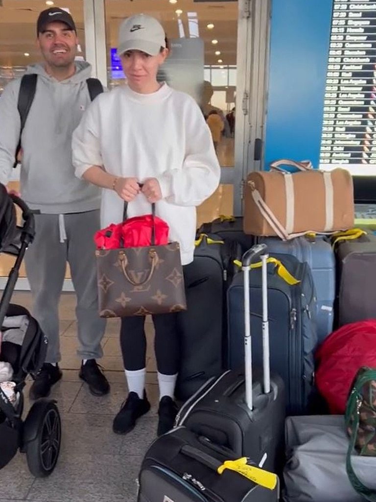 The family were travelling with 18 pieces of luggage. Picture: TikTok / @joeydjia