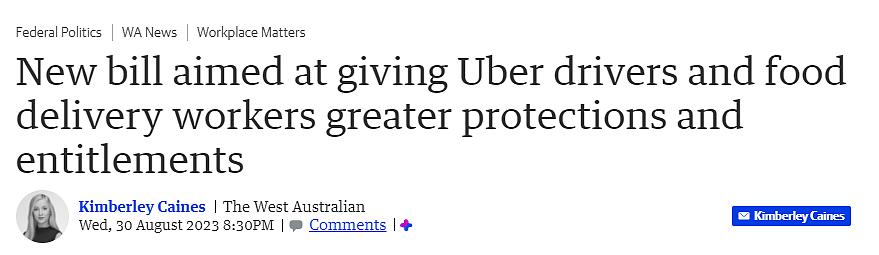 澳洲将推出新法案，Uber司机和外卖员将获得“雇员权利”，或明年7月1日生效（组图） - 1