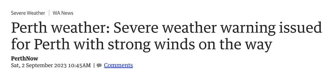 注意！冷锋过境，强风预警，珀斯将迎恶劣天气，最高风速可达100公里/时（图） - 1