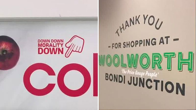 Coles和Woolies利润惊人引不满！悉尼艺术家愤然抗议，恶搞超市招牌（组图） - 2