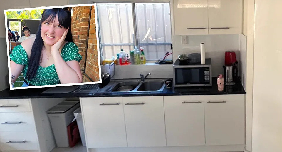 梅·希金斯 (May Higgins) 在她位于南澳州基尔本的厨房旁合影。