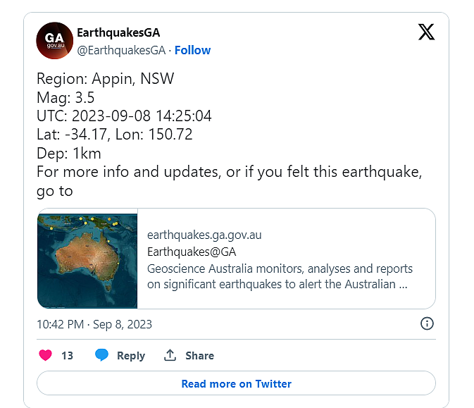 悉尼西南部小镇今晨突发3.4级地震！数百人有震感（图） - 2