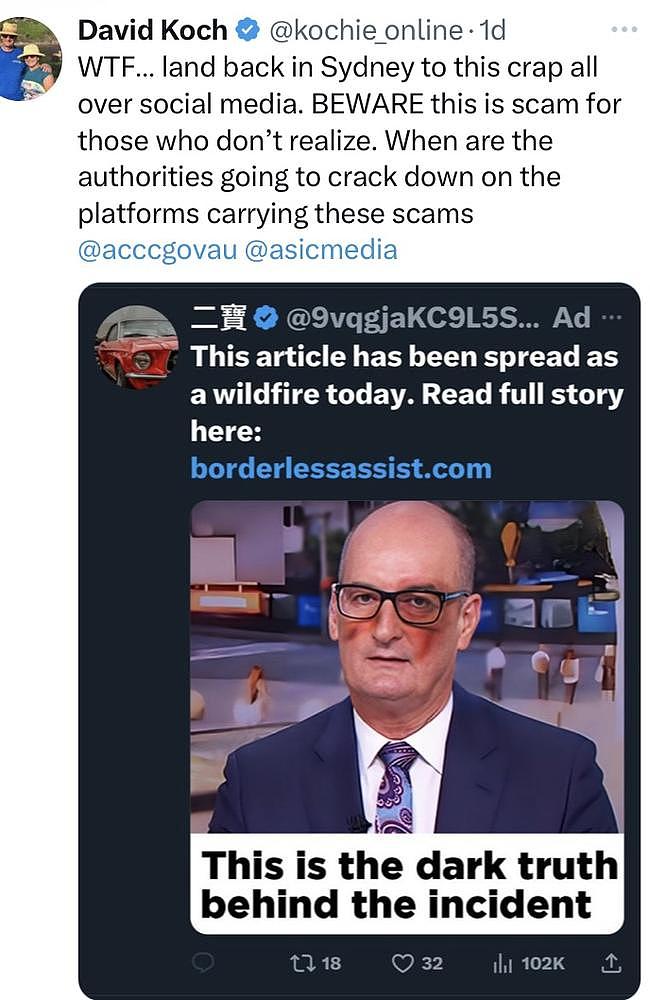 Koch’s social media feeds often call out scammers. Picture: Supplied