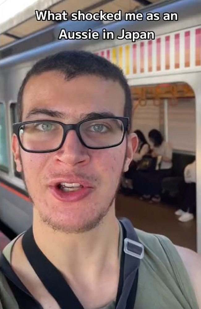 The Australian tourist decided to enter the women-only train carriage while in Japan. Picture: TikTok / shearingshedvlogs