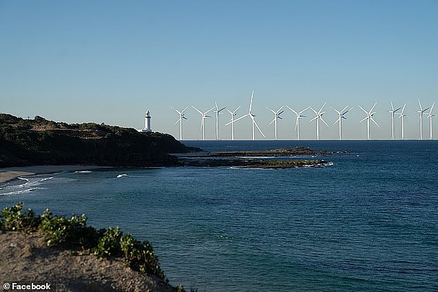 The NSW Central Coast and Hunter regions are up in arms about a proposed offshore wind farm. Pictured is an artist impression of what the turbines would look like from the coast