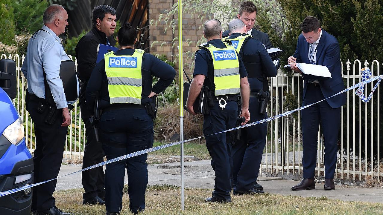 Police at the scene of the stabbing in Melton South. Picture: Josie Hayden
