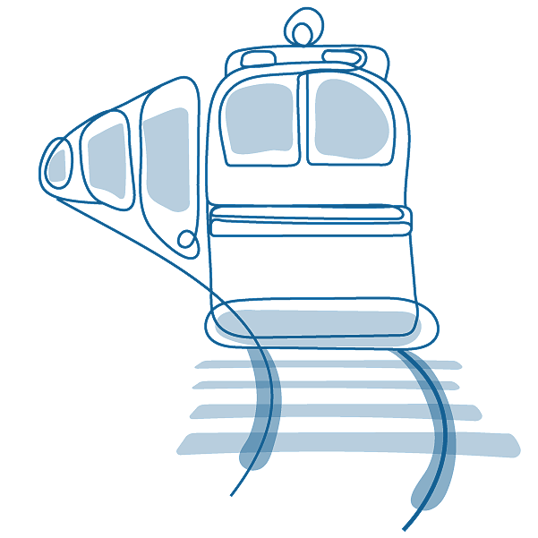 An illustration of a train moving down the tracks.