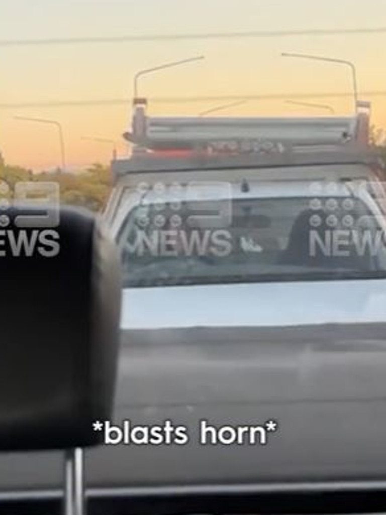The ute allegedly tailgated the driver and blasted his horn. Picture: 9News