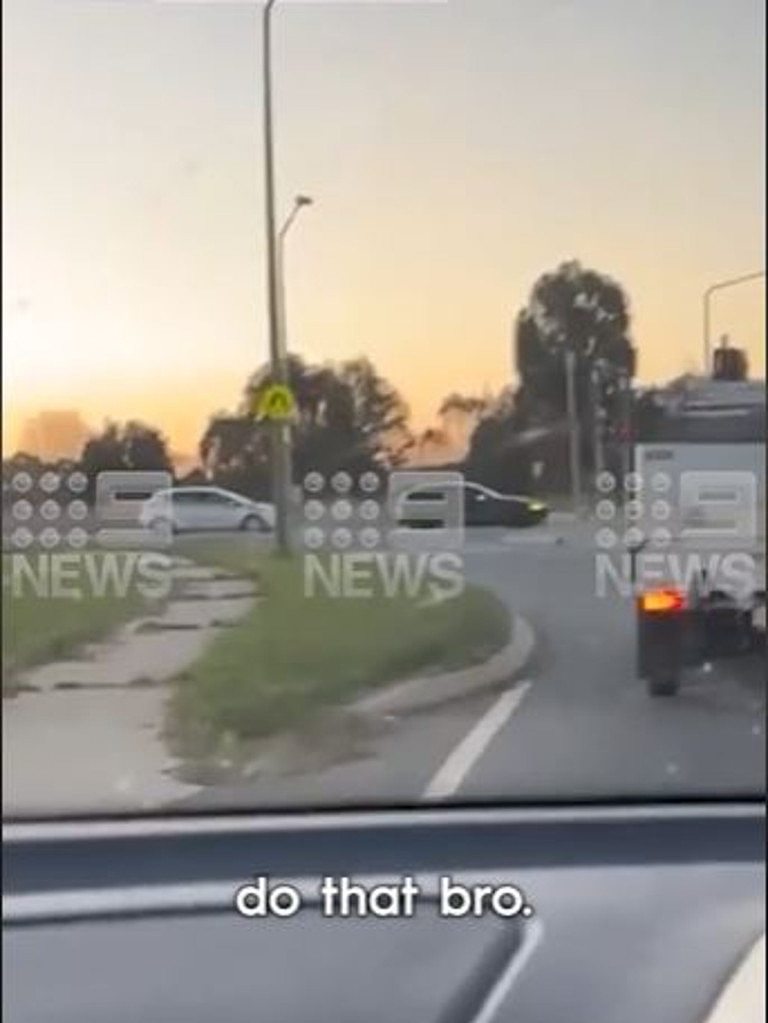 The alleged incident ends when the ute stops at a green light. Picture: Tik Tok / 9News