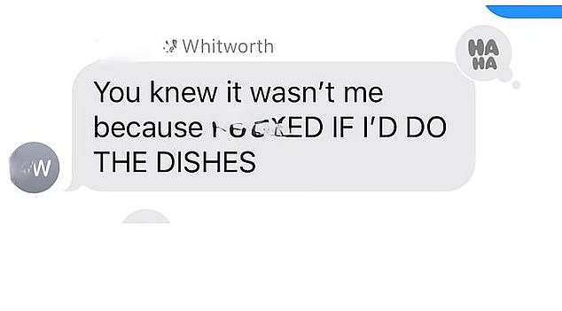 When questioned how he knew it wasn't from his daughter Mr Whitworth shared her response