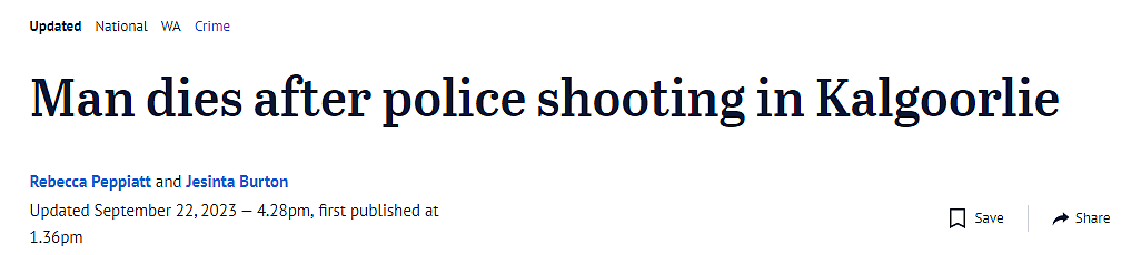 西澳发生枪击事件，涉嫌警察开枪，一男子死亡，事发地点离学校很近（图） - 1