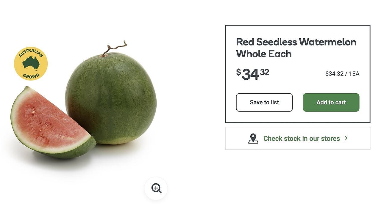 Meanwhile Woolworths was slightly cheaper at $34.32 for a whole fruit.