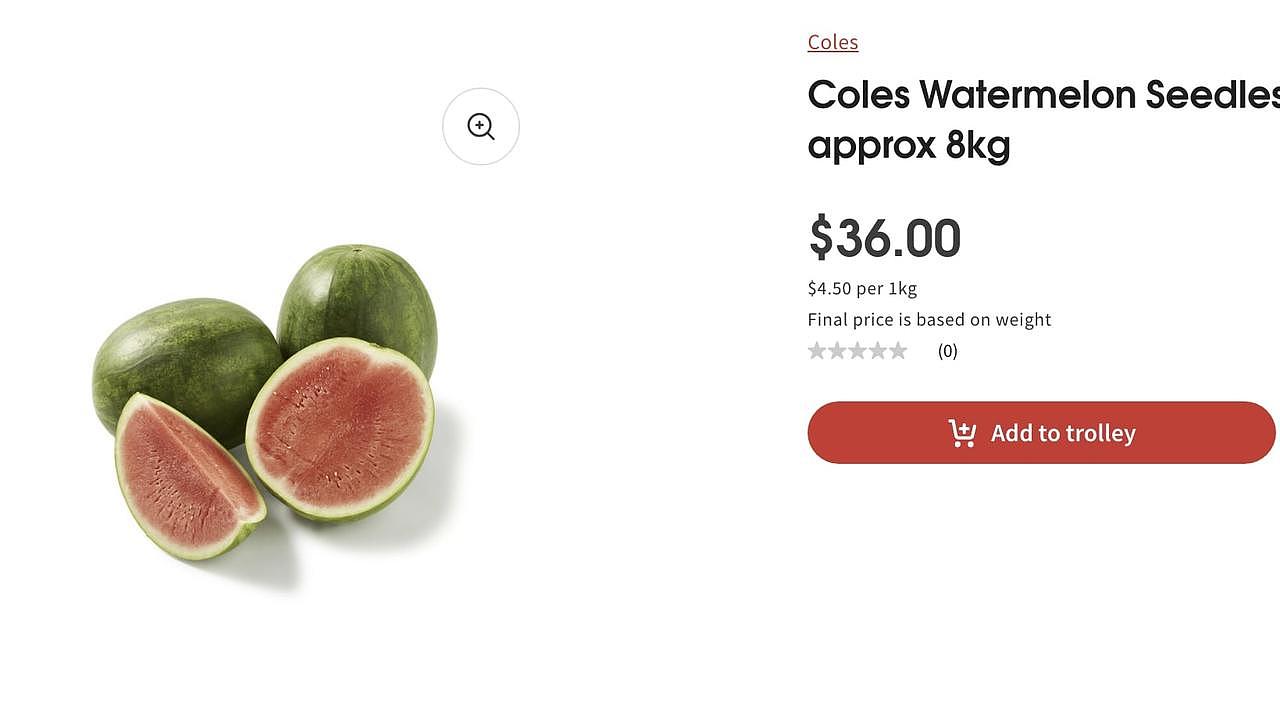 Coles had the most expensive cost for watermelons, at $4.50 per kilo or $36 for a whole melon.