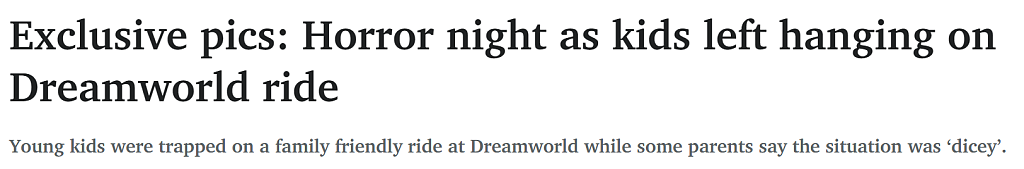 澳Dreamworld游乐设施故障！数名儿童挂5米高空半小时，家长被吓坏（组图） - 1